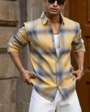 Yellow Brushed Checks Shirt