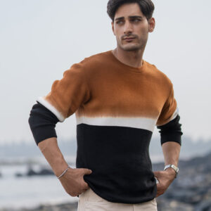 Brown And Black Stripe Knit T-Shirt