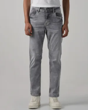 Grey 5 Pocket Mid-Rise Slim Straight Fit jeans