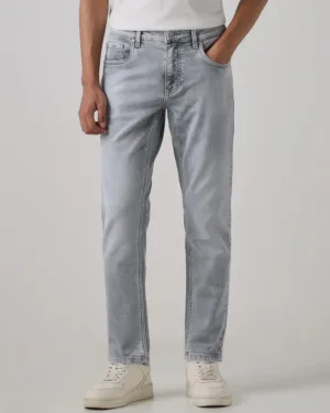 Grey 5 Pocket Midrise, Comfort And Straight Crop Length Stretch Jeans