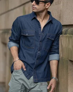 Indigo Denim Overshirt With Pockets