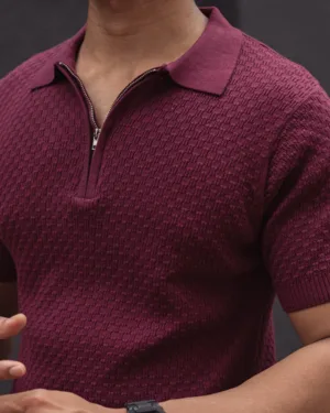 Wine Structured Stripe T-Shirt