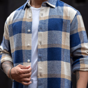 Blue And Off White Checked Regular Fit Full Sleeves Shirt