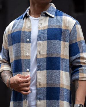 Blue And Off White Checked Regular Fit Full Sleeves Shirt