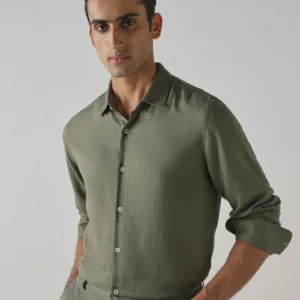 Light Olive Structured Printed Shirt