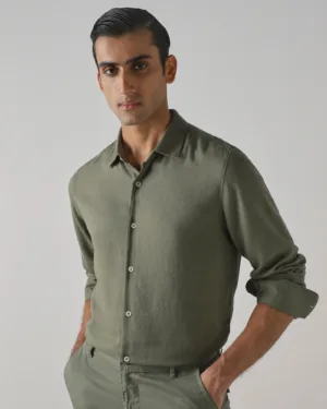 Light Olive Structured Printed Shirt