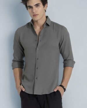 Self-Design Slim Fit Stretch Shirts – Sleek Textured Modern Style