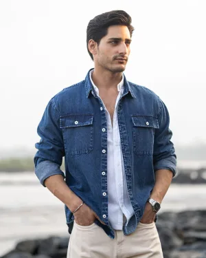 Dark Blue Washed Denim Shirt