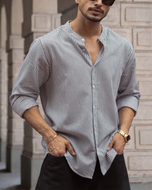 Black and White Stripes Full Sleeves Shirt