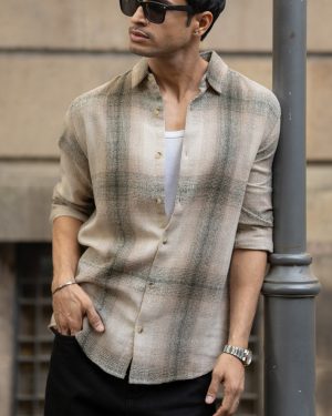 Beige Structured Checked Shirt