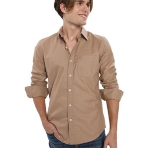 Classic Khaki Slim-Fit Button-Up Shirt for Men