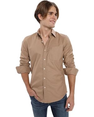 Classic Khaki Slim-Fit Button-Up Shirt for Men