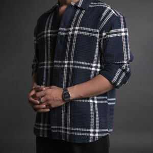 Blue and White Structured Checks Oversized Shirt