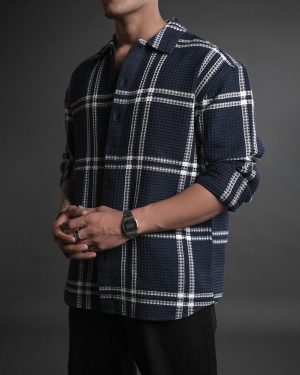 Blue and White Structured Checks Oversized Shirt