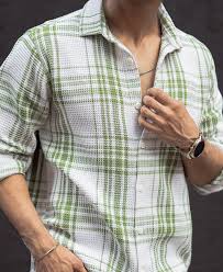 Light Green Waffle Checks Regular Fit Full Sleeves Shirt