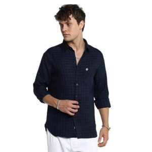 Navy Flannel Checked Shirt