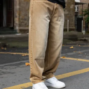 Sand Brown Washed Baggy Jeans