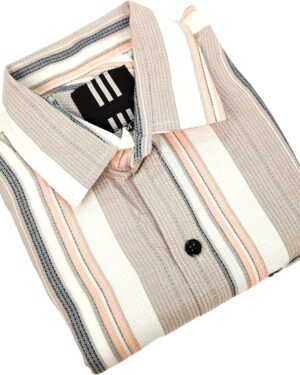 Sand Beige & Orange Striped Waffle Shirt