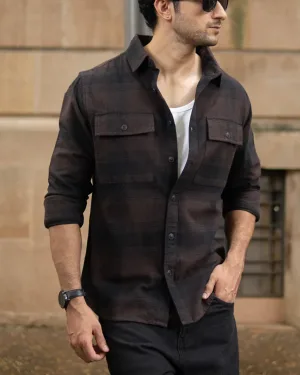 Dark Brown Brushed Checks Shirt