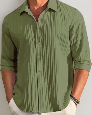 Sage Green Linen Blend Regular Fit Shirt