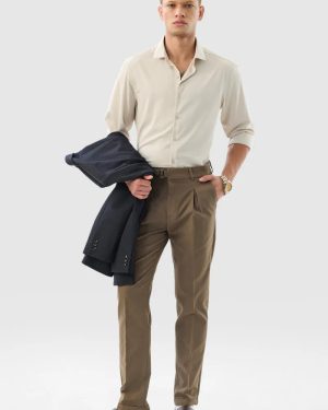 Beige Solid Slim Fit Luxe Shirts – Premium Elegant Minimal Style