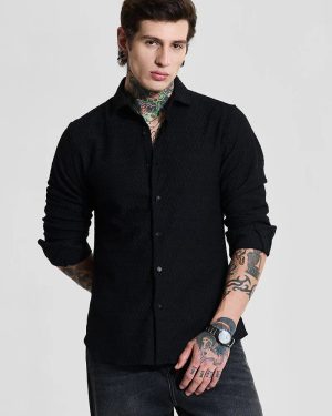 Black Textured Slim Fit Shirts – Sleek & Modern Style