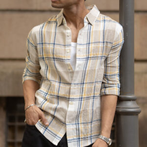 Beige Lightweight Structure Checks Shirt