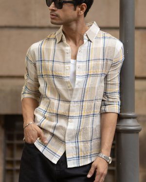 Beige Lightweight Structure Checks Shirt