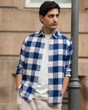 Blue Brushed Regular Fit Checks Shirt