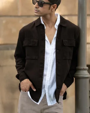 Dark Brown Double Pockets Denim Overshirt