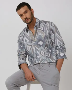 Grey Abstract Print Flowy Shirt