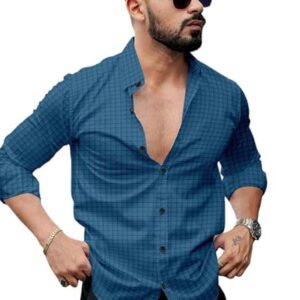 Navy Button Down Brushed Checks Shirt