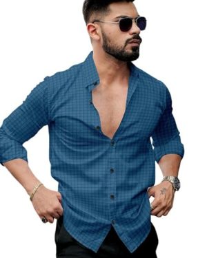 Navy Button Down Brushed Checks Shirt