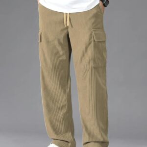 Olive Cotton Relaxed Fit Cargo Pants with Elastic Waist and Utility Pockets