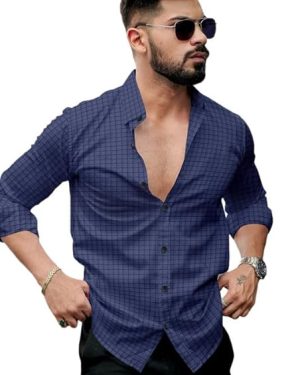 Navy Knitted Button Down Shirt