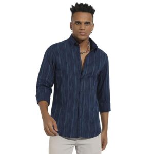 Navy Lightweight Linen Striped Shirt