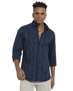 Navy Lightweight Linen Striped Shirt