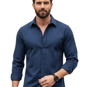 Navy Green Structured Checks Shirt