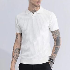 Men’s White Ribbed Polo T-Shirt | Premium Slim Fit Casual Wear