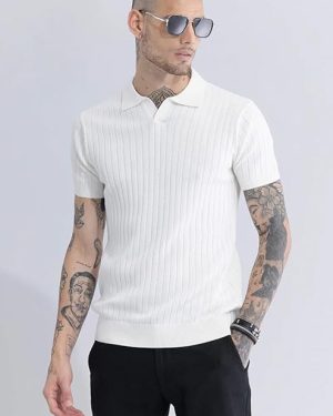 Men’s White Ribbed Polo T-Shirt | Premium Slim Fit Casual Wear