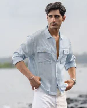 Light Blue Linen Double Pocket Shirt