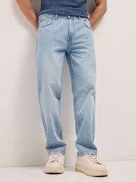 Light Blue Mid-Rise Straight Fit Cargo Jeans with Utility Pockets