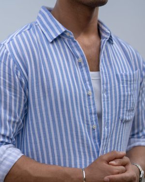 Blue Double Cloth Stripe Shirt