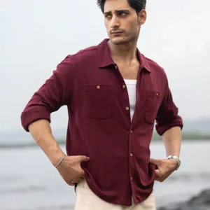 Wine Striped Knitted Shirt