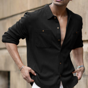 Black Double Pocket Knit Shirt