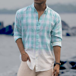 Aqua Blue Light Weight Ombre Checks Shirt