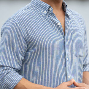 Blue Linen Blend Stripe Shirt