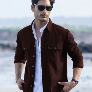 Wine Structured Overshirt With Pockets