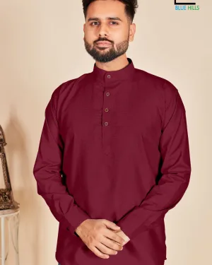 Maroon Slub Kurta Shirt
