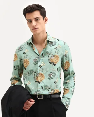 Green Floral Structured Shirt